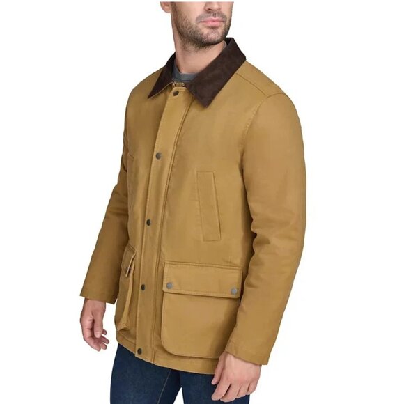 New Cole Haan Men's Corduroy-Shirt-Collar Waxed Rain Jacket Size M - Picture 3 of 5